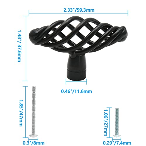 Jiozermi 12 Pack Oval Birdcage Cabinet Knobs, 2" Length, Flat Black | 2" Length Drawer Pulls, Iron Handles, Flat Black - size: 2 inch, Oval