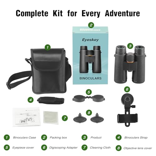 10x42 HD Binoculars for Adults High Powered with Low Light Night Vision – Lightweight Waterproof Binoculars with Smartphone Adapter for Hunting, Bird Watching, Stargazing & Outdoor Travel - color: Black-10x42
