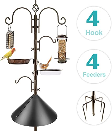 Bird Feeding Station Kit with Squirrel Baffle and Suet Cage Wild Bird Feeder Kit with Mesh Tray, Fruit Hook, and Double W Hook for Attracting Wild Birds - size: 17" L x 17" W x 91" H