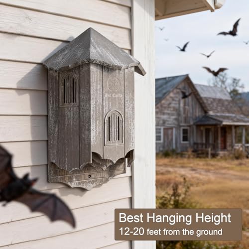 VIREESR Bat House for Outdoors, Castle 3-Chamber Bat Box, 100-Capacity | Cedar Wooden Bat House, Bat Boxes for Outside for Tree, 3 Chamber Design, Weather-Resistant, Distressed Wood - size: Distressed Wood