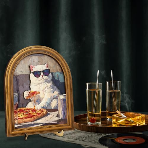 3D Funny Pizza Cat Wall Art Sign for Kitchen Decor, Cool Sunglasses Cat Portrait Decor, 8x10 Inch - color: Cat-4