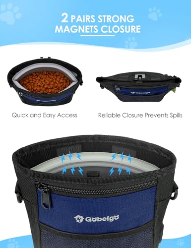4 Cup Dog Treat Pouch with Silicone Insert Bag& Clicker(Navy Blue) | 2 Pair Magnetic Closures, Belt Clip/Waist Belt/Crossbody Wear, Zipper Pocket Poop Bag Holder for Pet Training/Daily Walking - color: Navy Blue