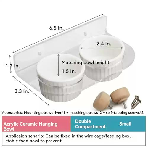 Sugar Glider Feeder Hanging Ceramic Bowl with Acrylic Stand Space-Saving Design for Small Pet (Two Bowls Small) - color: two bowls small