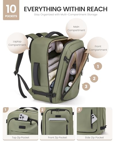 LOVEVOOK Travel Backpack for Women Men with Garment Bag, 50L Carry on Backpack as TSA Personal Item Flight Approved, Luggage Daypack Fits 17.3" Laptop, Overnight Business Weekender Travel Essential - color: Blush Pink, size: 50L-18.3 Inch-4Pcs
