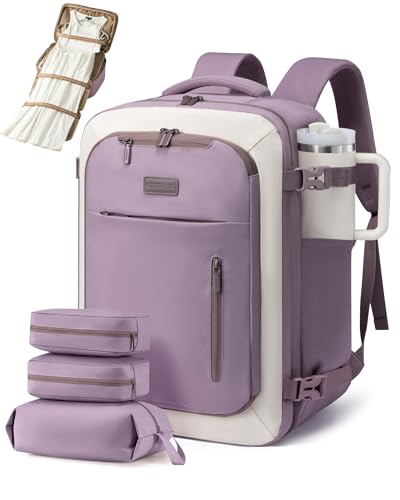 LOVEVOOK Travel Backpack for Women Men with Garment Bag, 40L Carry on Backpack as TSA Personal Item Flight Approved, Luggage Daypack Fits 17.3" Laptop, Overnight Business Weekender Travel Essential - color: Mauve, size: 40L-17.3 Inch-4Pcs