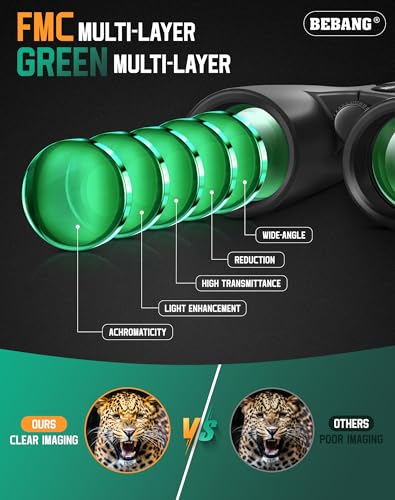 BEBANG Binoculars for Adults 10x42 High-Powered: Waterproof for Birding | BAK4 prisms and FMC optics, compact lightweight design for eyeglass wearers, cruises, sports, travel and wildlife viewing