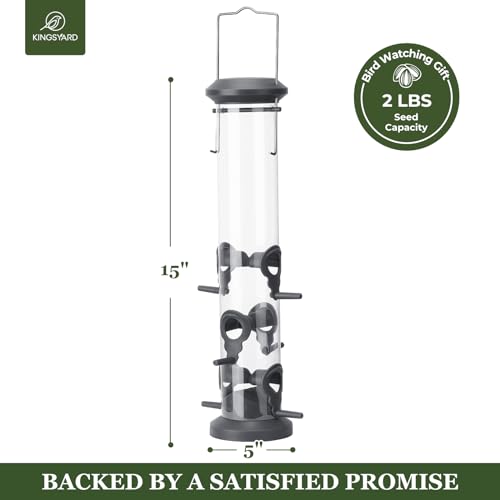 Kingsyard 2 Pack Tube Feeders with 6 Feeding Ports for Outdoors Hanging, Premium Hard Plastic Weatherproof & Steel Hanger, Attracting for Wild Birds (Black) - color: Black