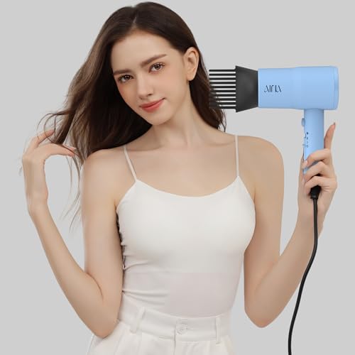 AINA Hair Dryer with Diffuser,Comb Full-Featured Blow Dryer 110V(Blue) | 3 Heat/2 Speed;Cold shut button;Lightweight;Compact Size;High Temp;Low Airflow;Same Results;Less Expense - color: Baby Blue, size: 4 Piece