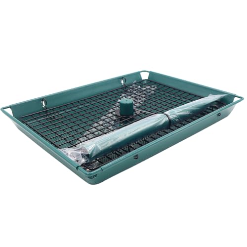 Zenport Z203009 2-in-1 Platform Bird Feeder, Post Mount, Sturdy Metal Weatherproof Construction, Green