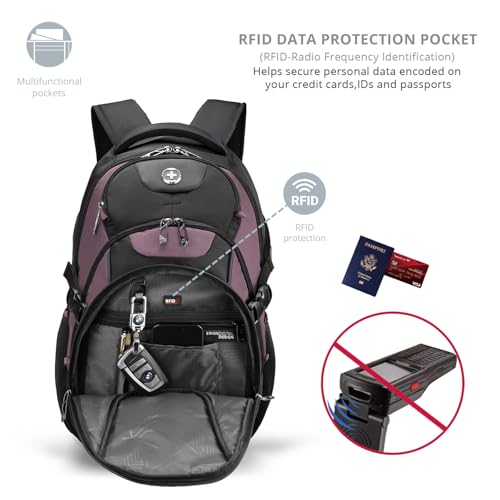 Swissdigital Design Laptop Backpack with USB Charging Port, Travel Backpack Fits 15.6 inches Computer, 31L College School Backpack for Women, Light Purple/Black | SD803-85 - color: Light Purple/Black