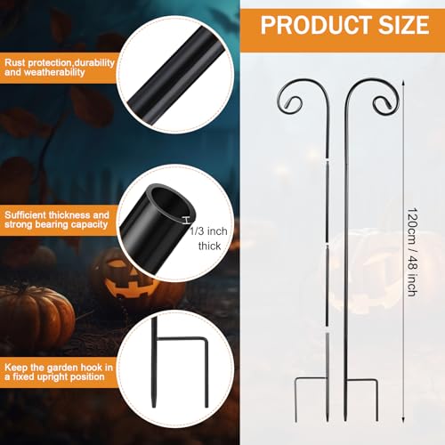Hicarer 2 Pcs 48 Inch Shepherds Hooks for Outdoor 1/3 Inch Thick Metal Curled Garden Hooks Adjustable Bird Feeder Pole for Hanging Lanterns Plant Baskets Mason Jars Solar Lights Wedding Decor