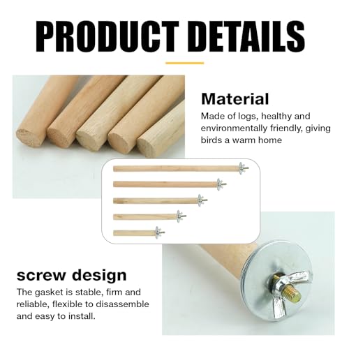 5Pcs Wood Bird Perch Stand Set – 10-30 cm Parrot Cage Stick Natural Branch for Cockatiels Parakeet, Climbing Rod Paw Grinding Toy