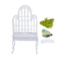 Dollhouse Bird Cage 1:12 Scale Metal Miniature Bird Cage, Realistic Opening Door, Miniature Dollhouse Bird Cage with Artificial Grass Bird Sticker (White)