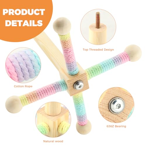 Spinning Bird Stand Perch, 360° Rotating Perch with Swing for Parrot Anxiety Relief, Wooden Bird Cage Accessories for Parakeets Budgies Cockatiels