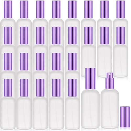 Roshtia 30 Pcs Glass Spray Bottle Clear Empty Bottles Small Refillable Reusable Perfume Bottle with Fine Mist Sprayer Pump for Face Body Travel(3.4 oz,Purple) - color: Purple, size: 3.4 oz