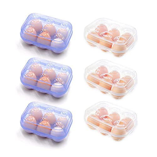 YOHA Clear Egg Storage Box Delicate 6 Girds Egg Dispenser Holder Case Refrigerator Crisper Camping Picnic Travel Portable Egg Carriage,Blue+Clear 6pcs Set - color: Blue+Clear 6pcs Set
