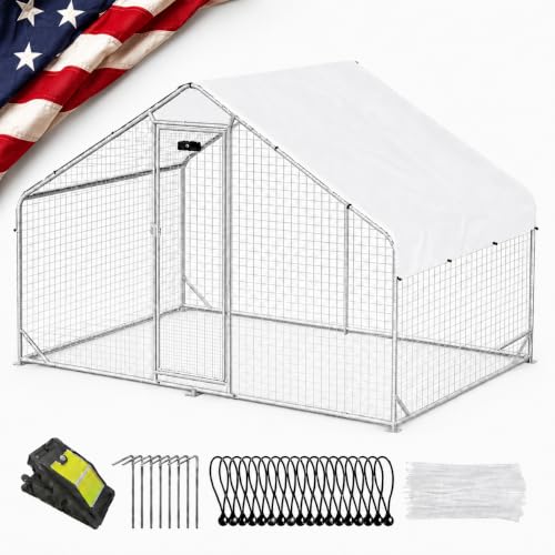 Efficraft Walk-in Chicken Coop with Hardware Cloth, Solar Light & Cover | Walk-in poultry run with hardware cloth mesh, 3-mode solar light, reinforced frame, and full-coverage waterproof cover. - size: 118.0"L x 80.0"W x 80.0"H