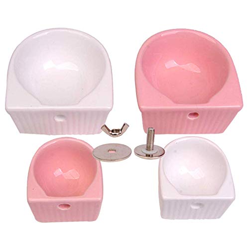 Small Animals Bowl, Detachable Cage Feeder Pet Ceramic Water & Food Feeder, Small Animal Supplies for Rabbit Parrot Squirrels Chinchilla Hamster Ferret (White, M) - size: M