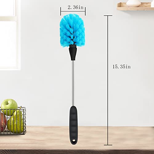 Long Bottle Brush, 15.35 in Bendable Cleaner Brushes for Cleaning Neck Beer Bottles, Wine, Baby Bottles, Water Bottles, Tumblers, Flask, Bird Feeder, Vase, Pipes and Brewing Supplies Blue/1Pack - color: Blue and Black