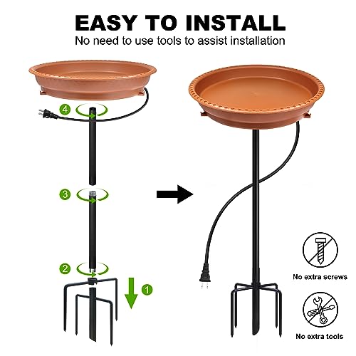BIRD WISH Heated Bird Bath, Stable 5-Prong Metal Base Thermostat Control Weather Resistance All Seasons Available 75W Heated Bird Baths for Outdoors for Winter Garden Yard Patio Lawn, Terracotta - color: Terracotta