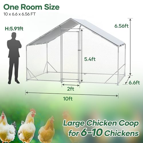 Large Chicken Coop Metal Chicken Runs for Yard 10X6.7X6.5 ft Chicken Coop with Cover Gallinero para Gallinas Heavy Duty Chicken Cage Rabbit Duck Quail Coop Lockable Door with Waterproof Anti-UV Cover - size: 118.1"L x 118.1"W x 78.7"H