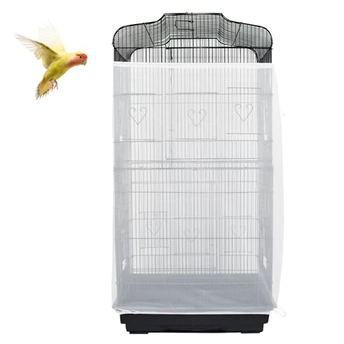 Large Bird Cage Seed Catcher Skirt, Parrot Parakeet Macaw Cover White | Adjustable nylon mesh skirt fits cages for parrots, macaws & parakeets, stopping seed mess on floors(78.5 * 27.6in) - color: 78.5*27.6in-white