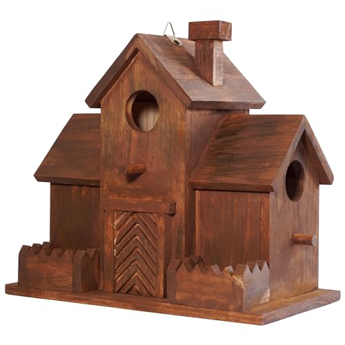 MIXUMON Bird Houses for Outside with Bird Feeder, Outdoor 3 Hole Bird House Room for 3 Bird Families Bluebird Finch Cardinals Hanging Birdhouse for Garden (Style 12)