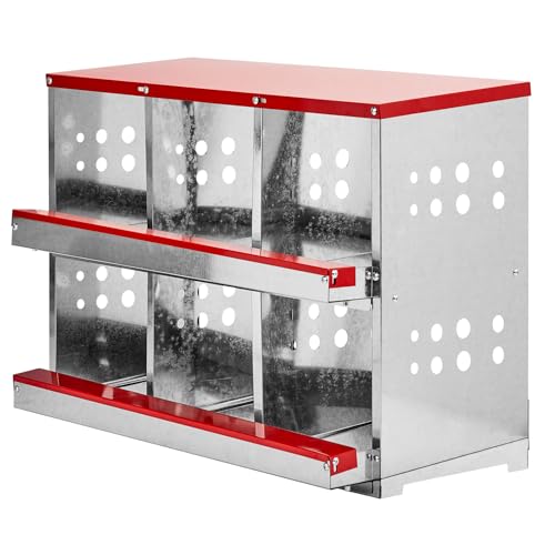 6 Compartment Roll Out Chicken Nesting Box,Metal Hens Chickens Coop Boxes,Chicken Laying Egg Nest Box,Outdoor Chickens Nesting Boxes,with Basket,for Geese Ducks Poultry Farm Yard Backyard (Red)