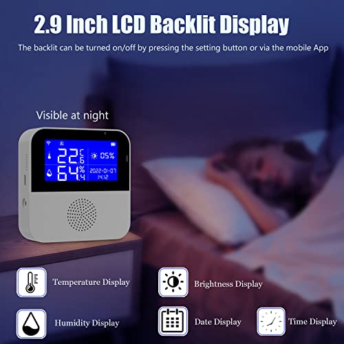 WiFi Thermometer Hygrometer with Waterproof Probe: Smart Temperature Humidity Sensor with LCD Backlit Screen & Calibration Function, App & Buzzer Alert, Indoor Temperature Monitor for Home Pet