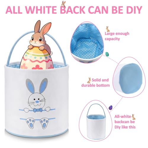 Weewooday 6 Pcs Easter Bunny Basket Bags Canvas Rabbit Bucket Tote for Easter Egg Hunts Candy Gifts Storage - color: Colorful 2, style: Elegant Rabbit