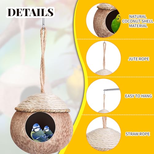 Suzile 3 Pcs Natural Coconut Bird Nest for Cage Hanging Birds House Parakeet Hide Breeding Hut Bird Cage Habitats Decor for Parrot, Cockatiel, Lovebird, Finch, Squirrel, Hamster