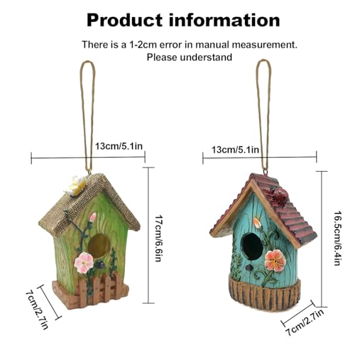 2 Pcs Hanging Bird Houses for Outside Bluebird Houses for Outside Swallows Wren Birdhouse Finch Nesting Box Patio Garden Deco