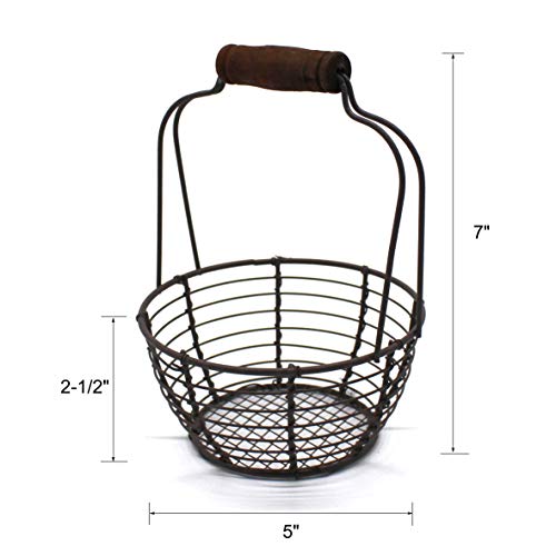 Metal Wire Mini Egg Baskets Rust Gathering Baskets with Wooden Handle Country Vintage Style Storage Baskets. Set of 2