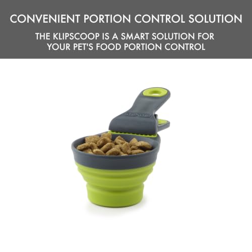 Dexas Popware for Pets Collapsible Klip Scoop, 3-in-1 Pet Food Scoop, Measuring Cup and Bag Clip, 1/2 Cup Capacity, Green - color: Green, size: 1/2 Cup Capacity