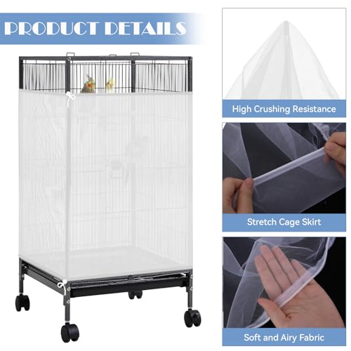 Trinkrittey Large Bird Cage Seed Catcher, 31 x 118 inches Adjustable Large Bird Cage Cover Elastic Band Mesh Cages Cover Skirt Nylon Mesh for Parakeet Parrot Cages