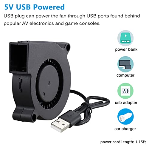 GDSTIME 50mm USB Blower Fan with 3 Speeds Control 5015 5V Turbine Turbo Fan | 50mm x 15mm, DC Brushless, Small Appliances Series Replacement, for Cosplay Helmet, Vivarium, Mini PC Cooling Ventilation - size: 50mm x 15mm