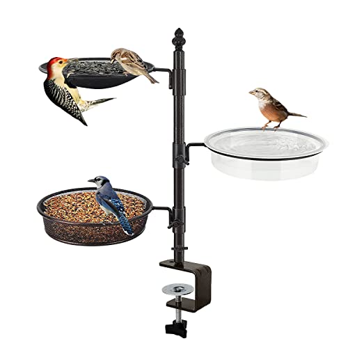 Balcony & Porch Deck Railing Bird Feeder - 3 Tray, Bath Spa, Great for Attracting Wild Bird - color: 3 Tier deck bird feeder bronze
