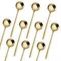 Long-handled Mirror-Finish Small Round Stainless Steel Spoon, Suitable for Scooping Bird's Nest, Honey, Coffee, Milk Powder, Sugar, Cocoa Powder and Other Foods & Desserts (10pcs 5.1", Gold-Plated) - size: 5.1in, style: 10Pcs Gold-Plated