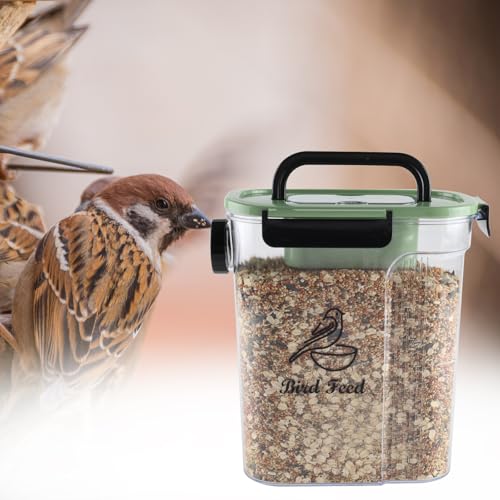 Bird Food Container,Pet Food Storage Bin with Side Pouring Spout and Handle,4lb Bird Seed Storage Container,Airtight BPA Free Portable BirdSeed Storages for Outside Feeders Container Holder