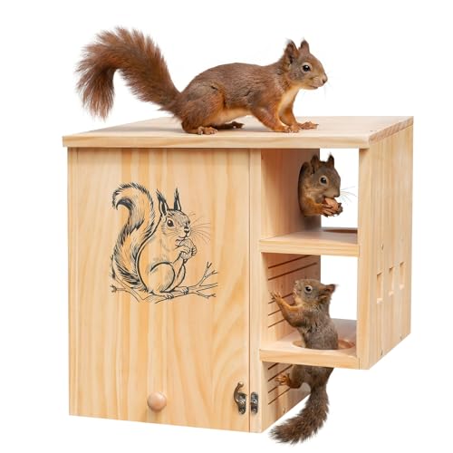Extra Large Squirrel House for Outside, Wooden Squirrel Nesting Box | Solid Pine Den Box, Predator Guard & Easy-Clean Front Door, Enhanced Protection, Backyard Habitat Shelter for Outdoor Winter - size: Extra Large