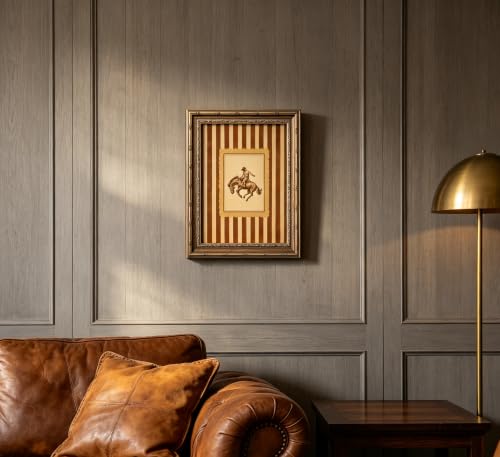 Vintage Gold Framed Western Cowboy Wall Art Rustic Rodeo Bronco Rider Painting Canvas Prints Country Equestrian Horse Stripes Picture Poster Farmhouse Artwork for Man Cave Living Room Bedroom - color: Western Cowboy, size: 24"L x 16"W