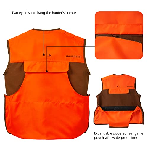 BASSDASH Upland Game Field Water-Resistant Bird Hunting Vest with Multi Pockets Men Women FV11 - color: Brown/Orange, size: Large