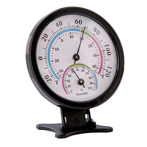 Mini Indoor Thermometer Hygrometer Analog 2 in 1 Temperature Humidity Monitor Gauge for Home, Room, Outdoor, Offices, Display Mechanical Diameter 75mm (No Battery Needed)-Black - color: Black 1 Pack