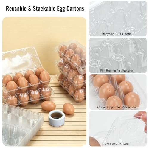 100 Pack Plastic Egg Cartons Cheap Bulk 8 Count, Clear Egg Trays 2x4 Grids | Comes with Date Tracking Stickers Egg Care Instructions, Reusable Egg Holder for Refrigerator, Family and Chicken Farm