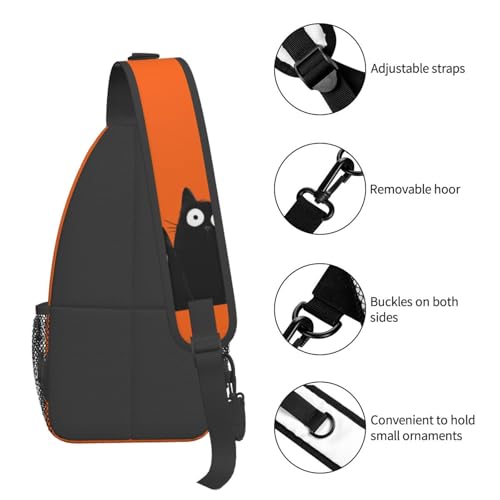 Black Cat Sling Bag for Women, Crossbody Bag Orange Cute Cat Sling Backpack for Men, Casual Shoulder Bags Lightweight Gym Outdoor Sports Travel Hiking Fishing Daypack - color: Black Cat