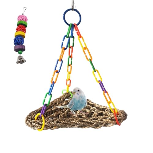 Bird Seagrass Mat Conure Hammock,Parrot Swing Toys Small Triangle Seagrass Woven Birds Net Climbing Chewing Bird Cage Accessories for Parrot Budgies Lovebird Canary Cockatiel Finch Cockatoos - size: 【Hammock：7.87x7.87x11.63 IN】