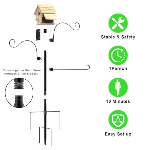 Bird Feeder Pole 118 Inch Outdoor Bird House Mount Kit | Easy bolt assembly without extra hardware,Squirrel Proof Baffle,Heavy duty sturdy metal structure - color: Black-U