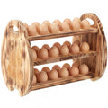 Egg Holder Countertop, 3 Tier /36 Hole Wooden Fresh Egg Storage Holder, Wood Collecting Tray Racks Engraved Farm Panel Rustic Farmhouse Organizer with Handle for Kitchen Easter Display Store