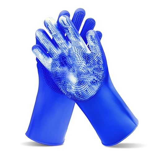 Pet Grooming Gloves—Dog Washing Gloves with High-Density Teeth | Dog Bath Scrubber with Enhanced Five Finger Design, Silicone Gloves for Dogs and Cats Bathing, Massage (Dark Blue) - color: Dark Blue