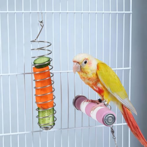 2 Pack Small Bird Millet Spray Holder & Snack Feeder - Hanging Parrot Treat Stand with Cuttlebone & Mineral Block for Beak Exercise, Metal Cage Accessories for Small Parrots & Parakeets Gifts
